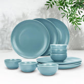 Heart Home 12 Pcs Ceramic Dinner Set | Dishwasher & Microwave Safe | Crockery Set for Dining & Gifting | 6 Pcs Dinner Plates & 6 Pcs Bowl | Blue